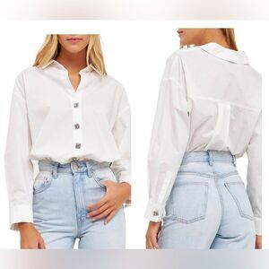 NWT English Factory poplin oversized crystal embellished button down sz medium